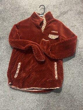 Simply Southern Rust Plush Pullover with Leopard Trim